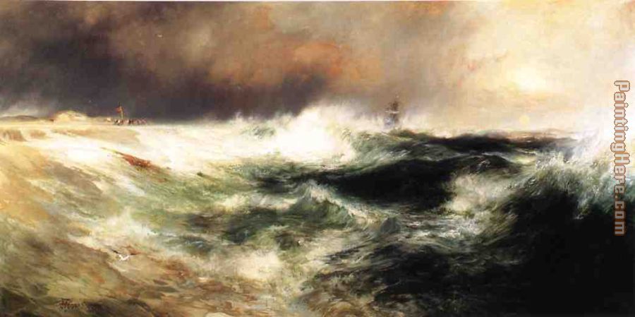 Stranded Ship on East Hampton Beach painting - Thomas Moran Stranded Ship on East Hampton Beach art painting